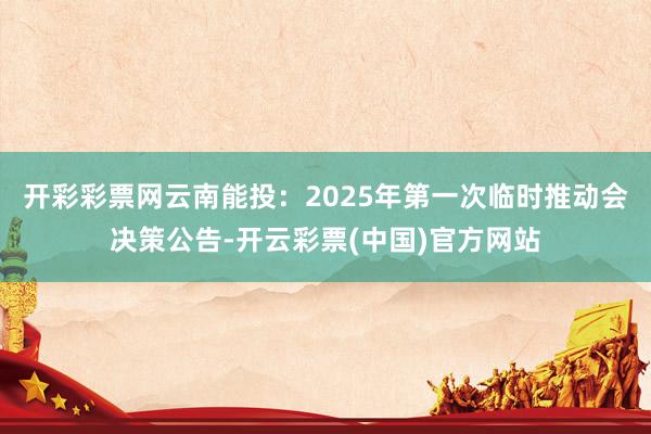 开彩彩票网云南能投:2025年第一次临时推动会决策公告-开云彩票(中国)官方网站